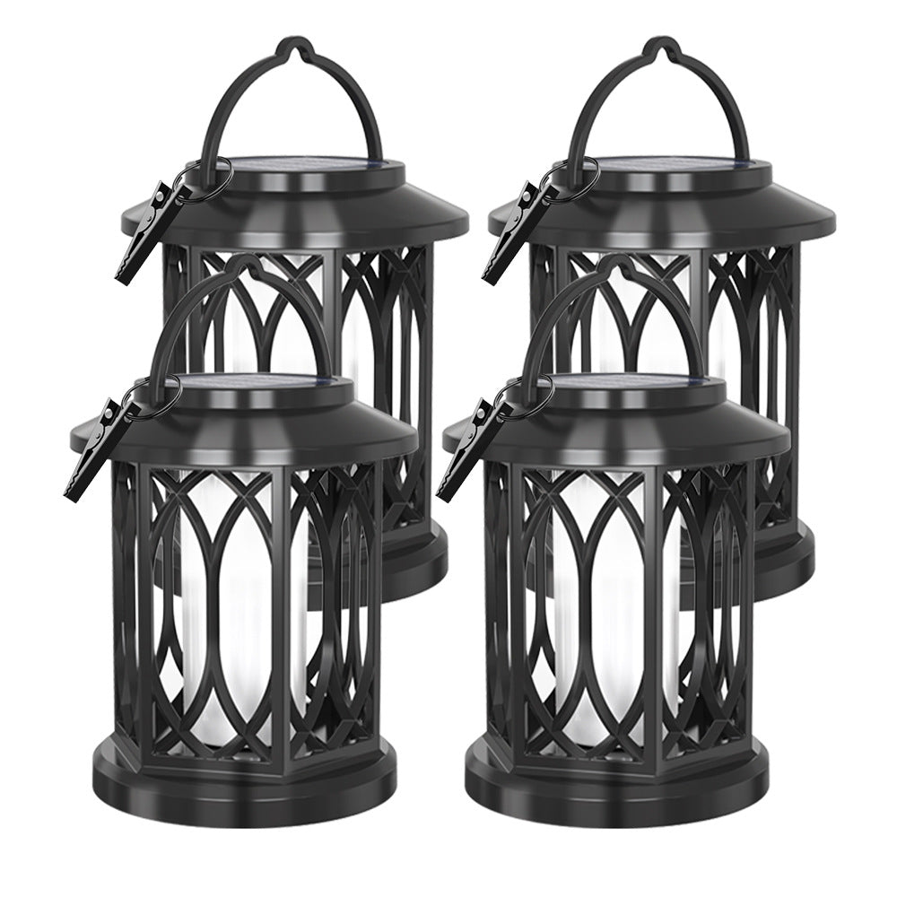 Outdoor Solar-Powered Metal Hanging Light with Decorative Grid and Flickering LED Candle | High & Bury