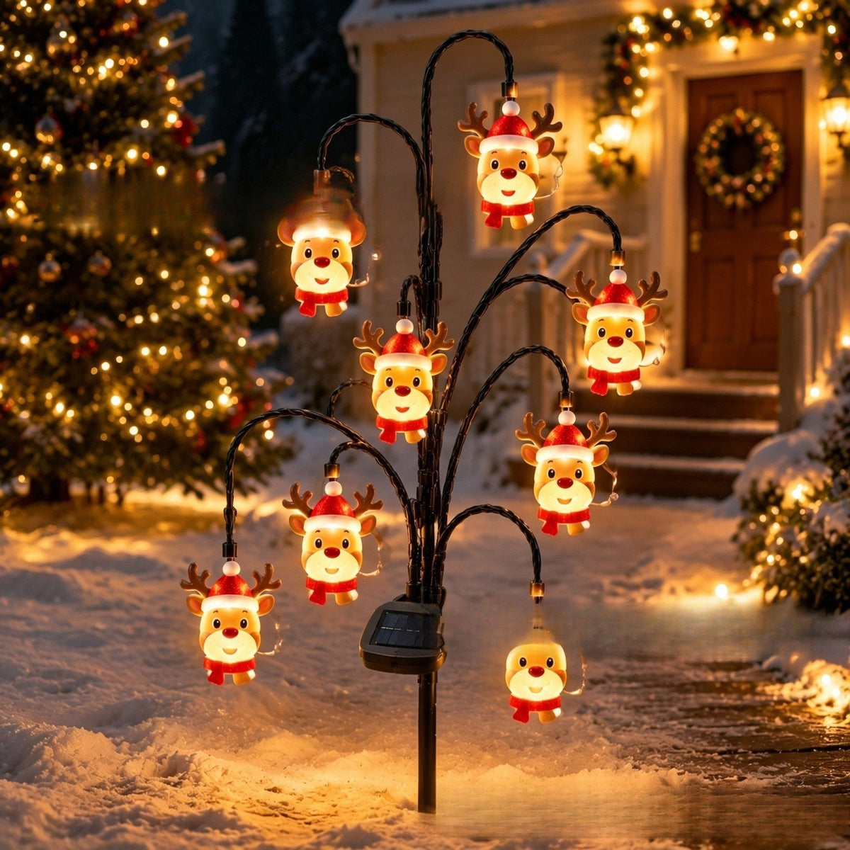 Outdoor Solar-Powered Reindeer LED String Light Garland | High & Bury