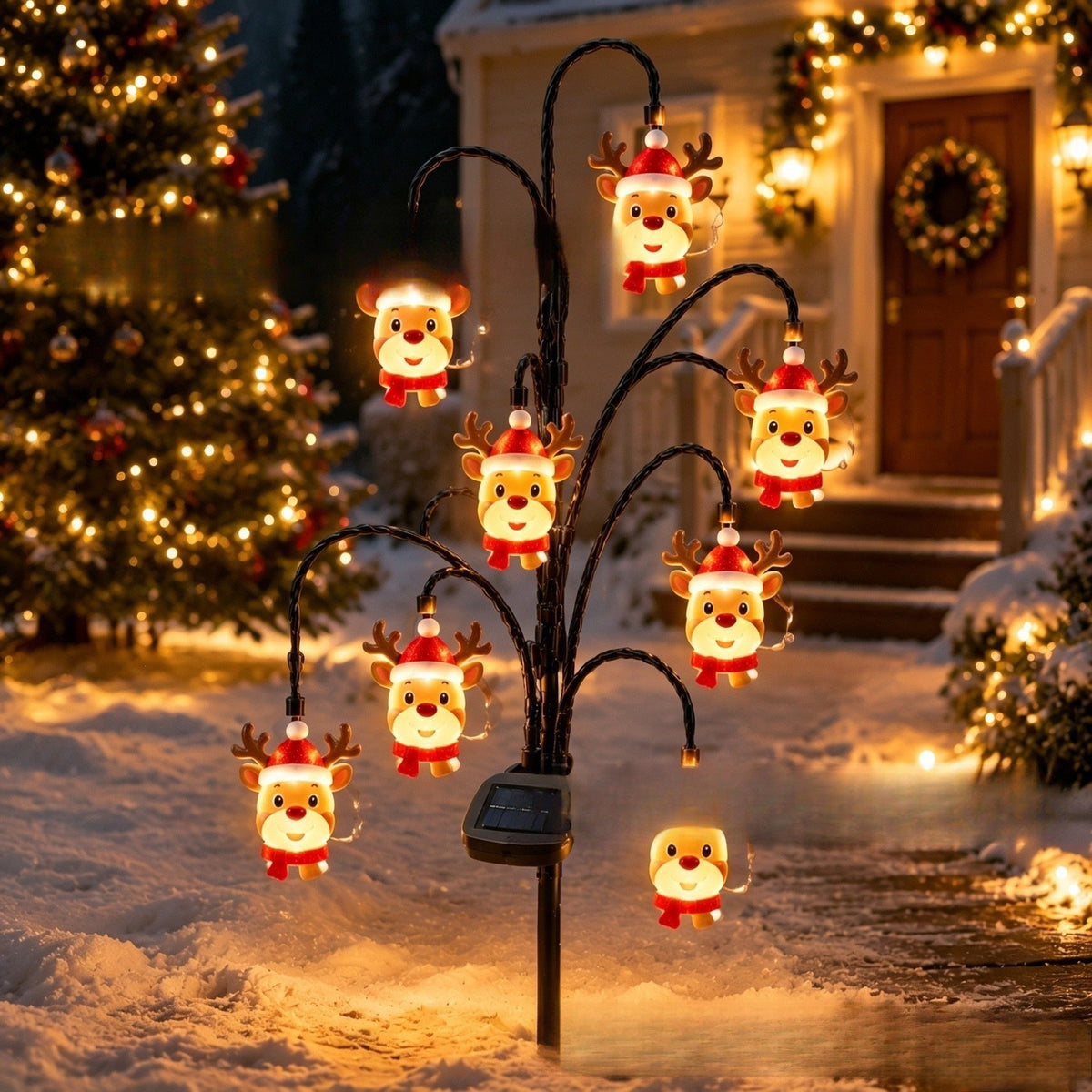 Outdoor Solar-Powered Reindeer LED String Light Garland | High & Bury