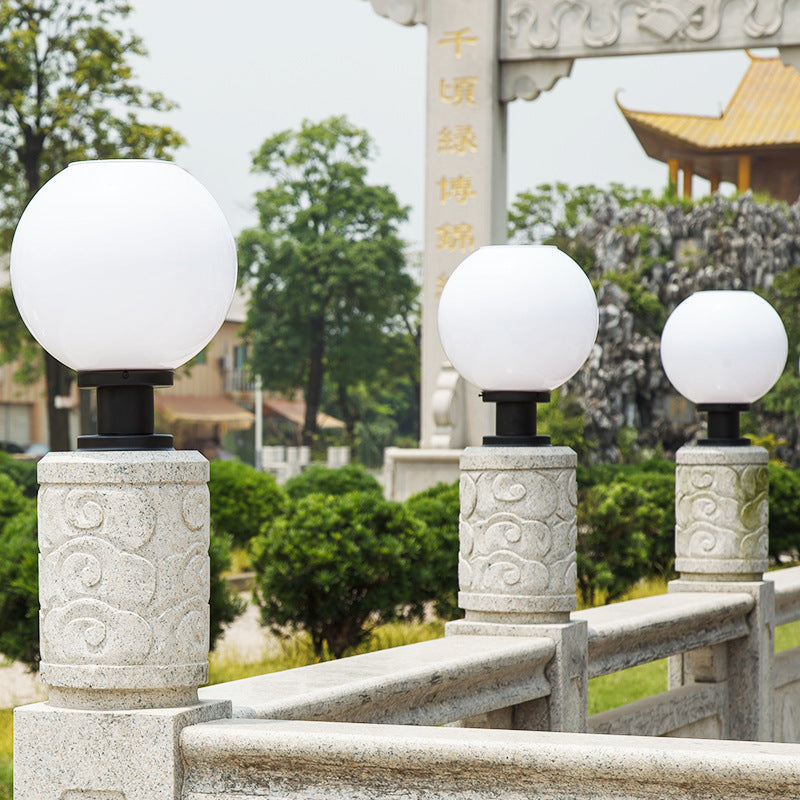 Outdoor Spherical Opal Glass Column Post Light with Brushed Stainless Steel Base | High & Bury