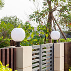 Outdoor Spherical Opal Glass Column Post Light with Brushed Stainless Steel Base | High & Bury