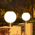 Outdoor Spherical Opal Glass Column Post Light with Brushed Stainless Steel Base | High & Bury