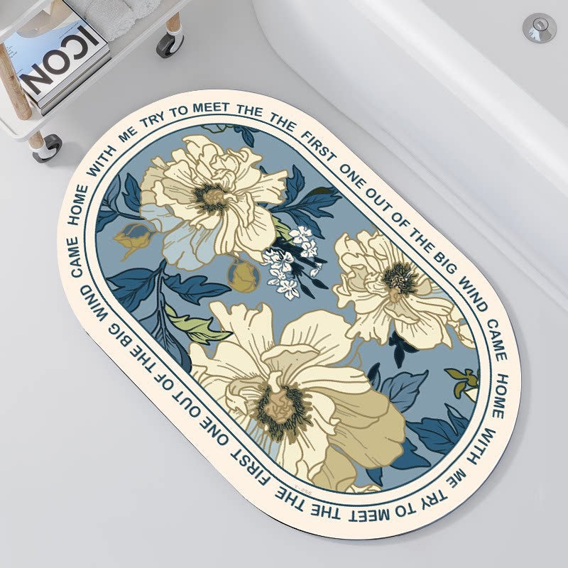 Oval Floral Design Bath Mat | High & Bury