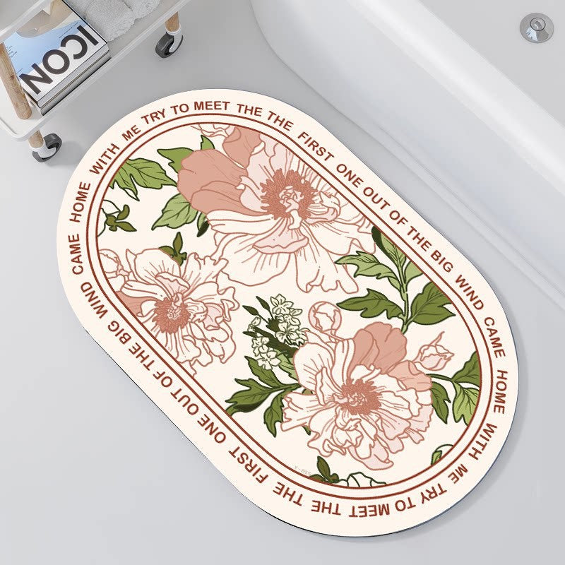 Oval Floral Design Bath Mat | High & Bury