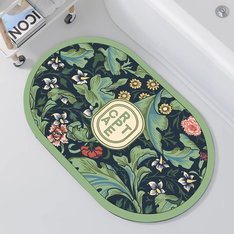Oval Floral Design Bath Mat | High & Bury
