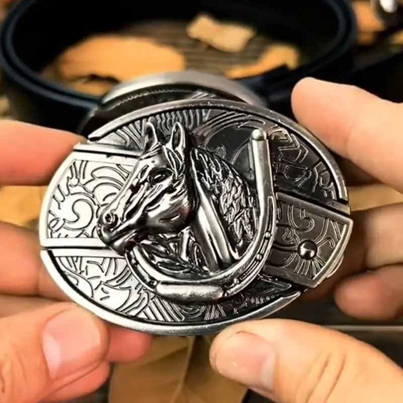 Oval Zinc Alloy Cowboys Belt Buckle with Hidden EDC Tool, 3.03 x 2.36 inch, view 12