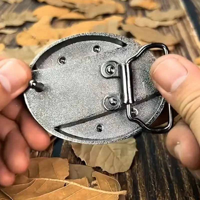 Oval Zinc Alloy Cowboys Belt Buckle with Hidden EDC Tool, 3.03 x 2.36 inch, view 4