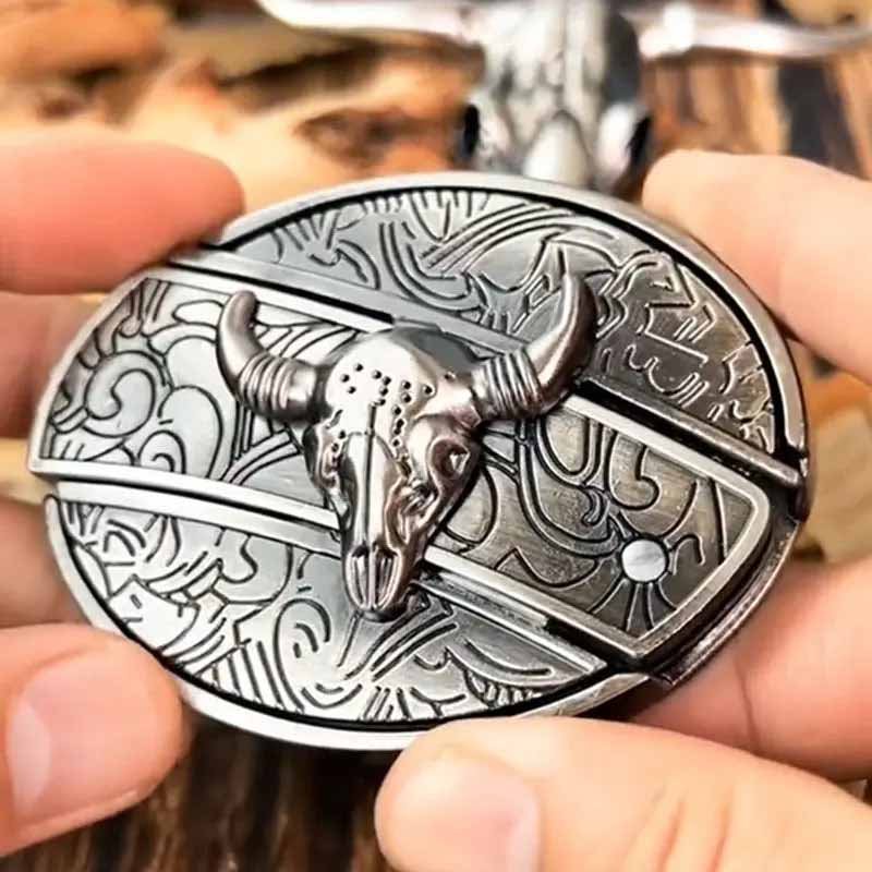 Oval Zinc Alloy Cowboys Belt Buckle with Hidden EDC Tool, 3.03 x 2.36 inch