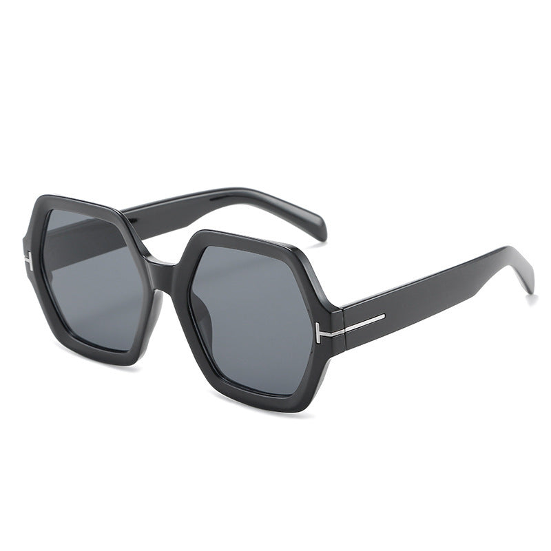 Oversized Hexagonal Sunglasses with Gradient UV400 Lenses