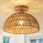 Pendant Light Woven Natural Fiber Wood | High & Bury