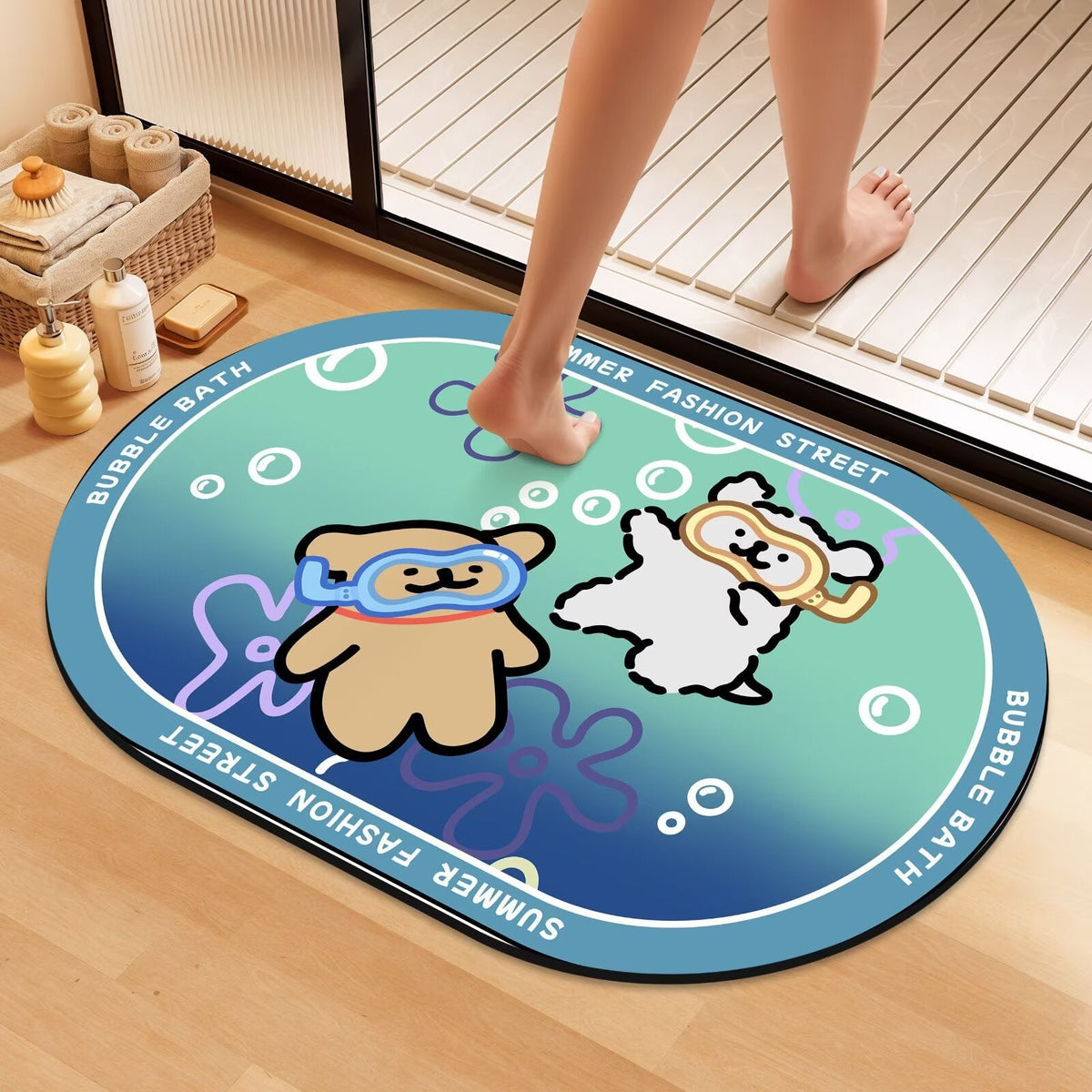 Playful Cartoon Dog Bath Mat | High & Bury