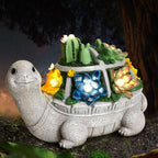 Playful Solar-Powered LED Garden Statue Frog on Turtle Resin Ornament | High & Bury