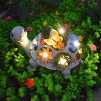 Playful Solar-Powered LED Garden Statue Frog on Turtle Resin Ornament | High & Bury