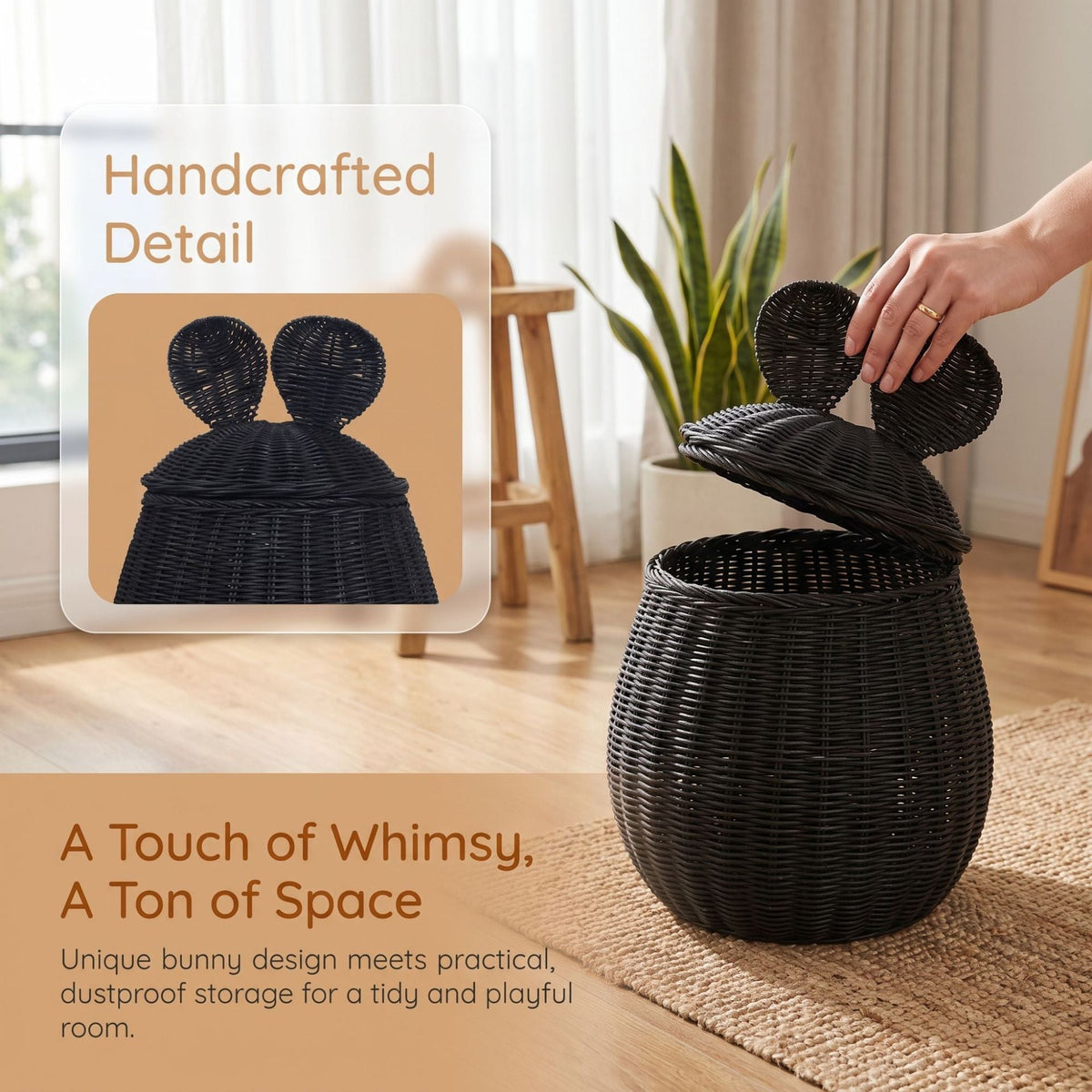 Playful Storage Basket with Lid and Ear Design | High & Bury