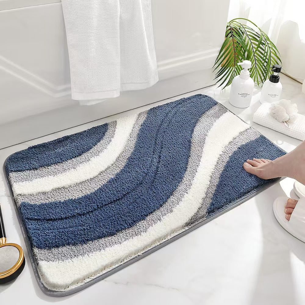 Plush Wave-Pattern Bathroom Mat | High & Bury