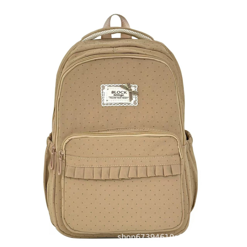 Polka Dot Ruffled Backpack for School, Work and Everyday Use, view 2