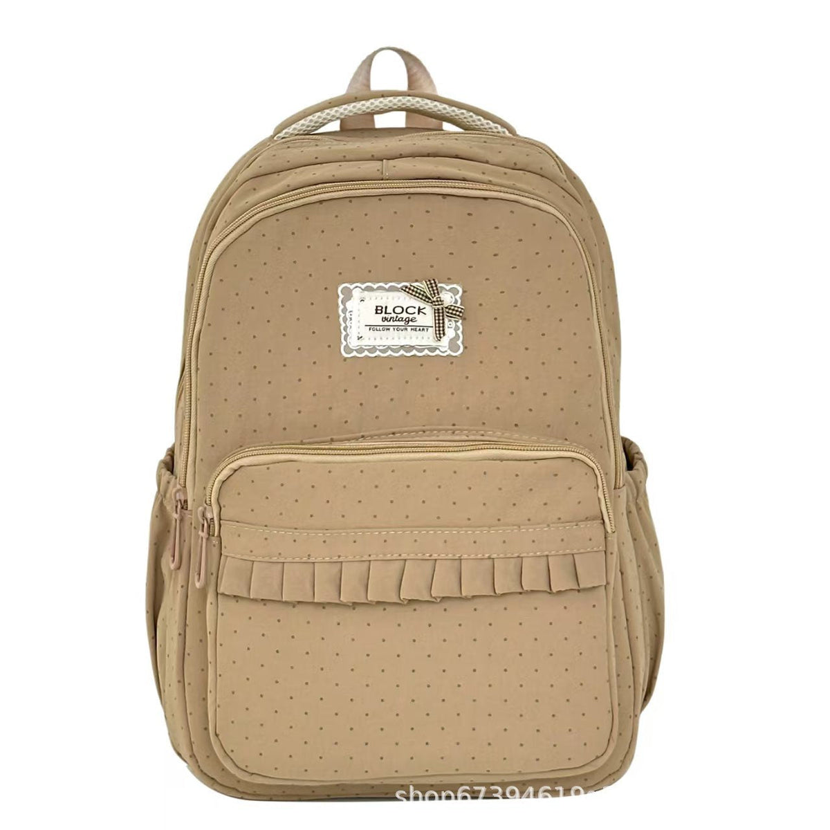 Polka Dot Ruffled Backpack for School, Work and Everyday Use, view 2
