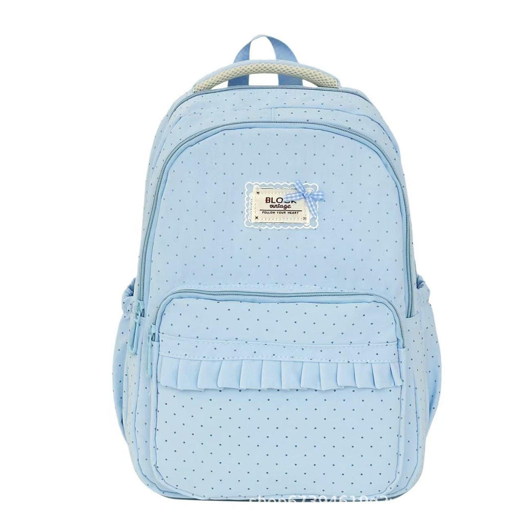 Polka Dot Ruffled Backpack for School, Work and Everyday Use, view 3