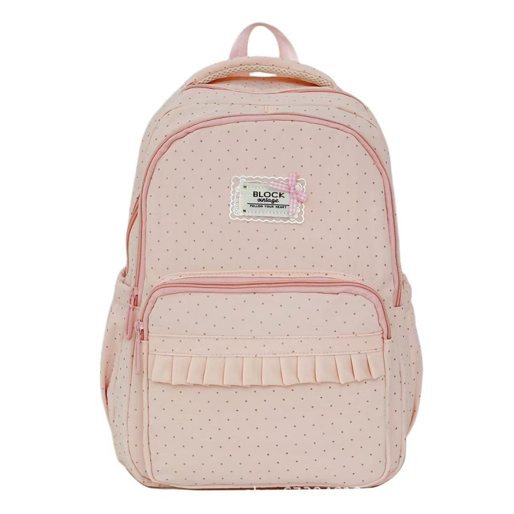 Polka Dot Ruffled Backpack for School, Work and Everyday Use, view 4