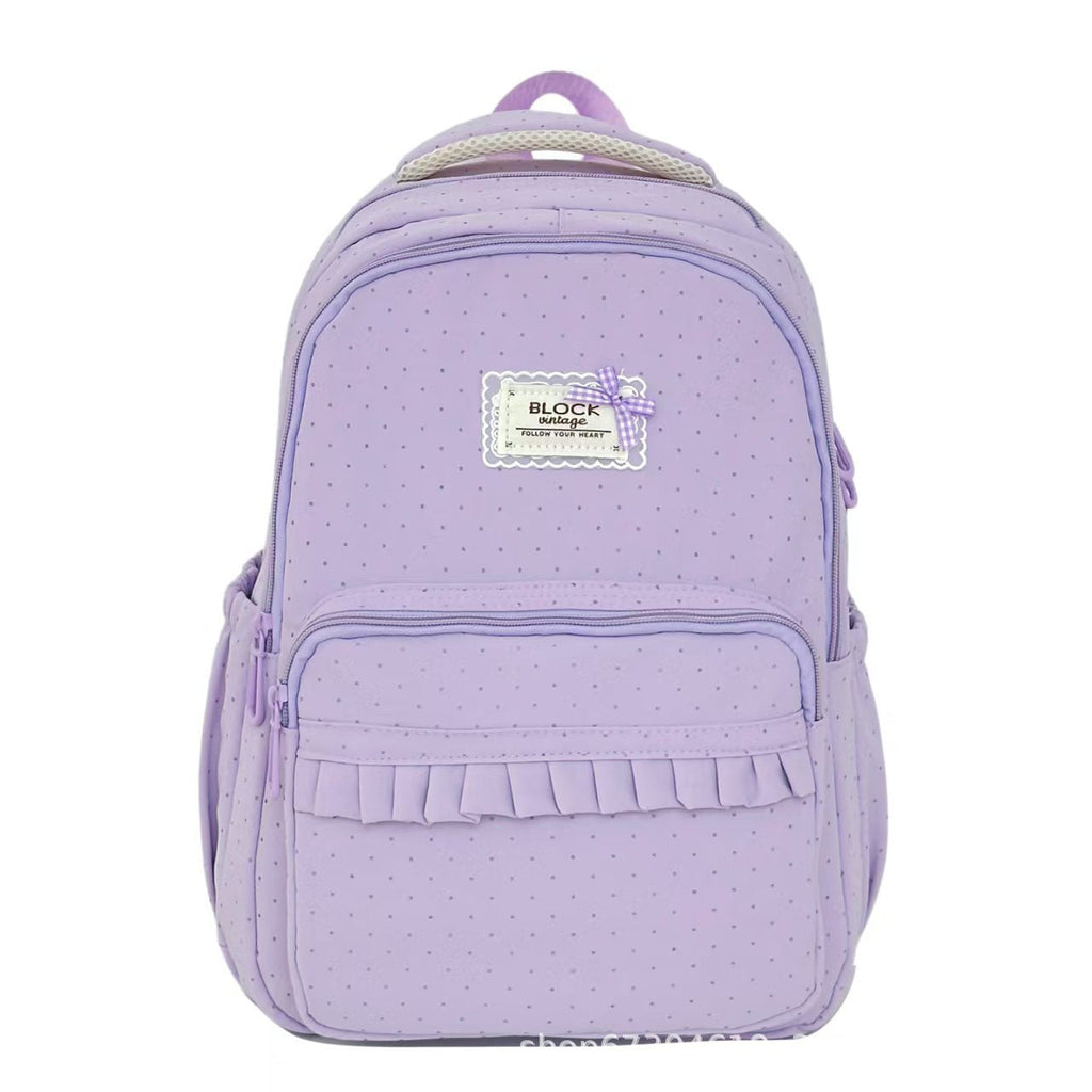 Polka Dot Ruffled Backpack for School, Work and Everyday Use, view 5