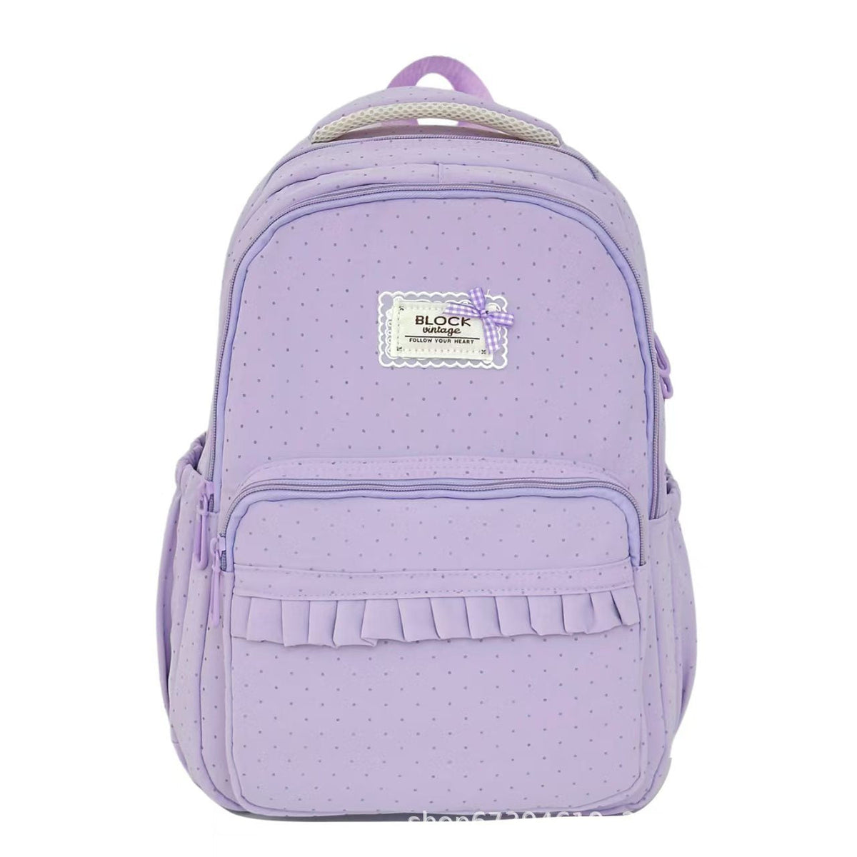 Polka Dot Ruffled Backpack for School, Work and Everyday Use, view 5
