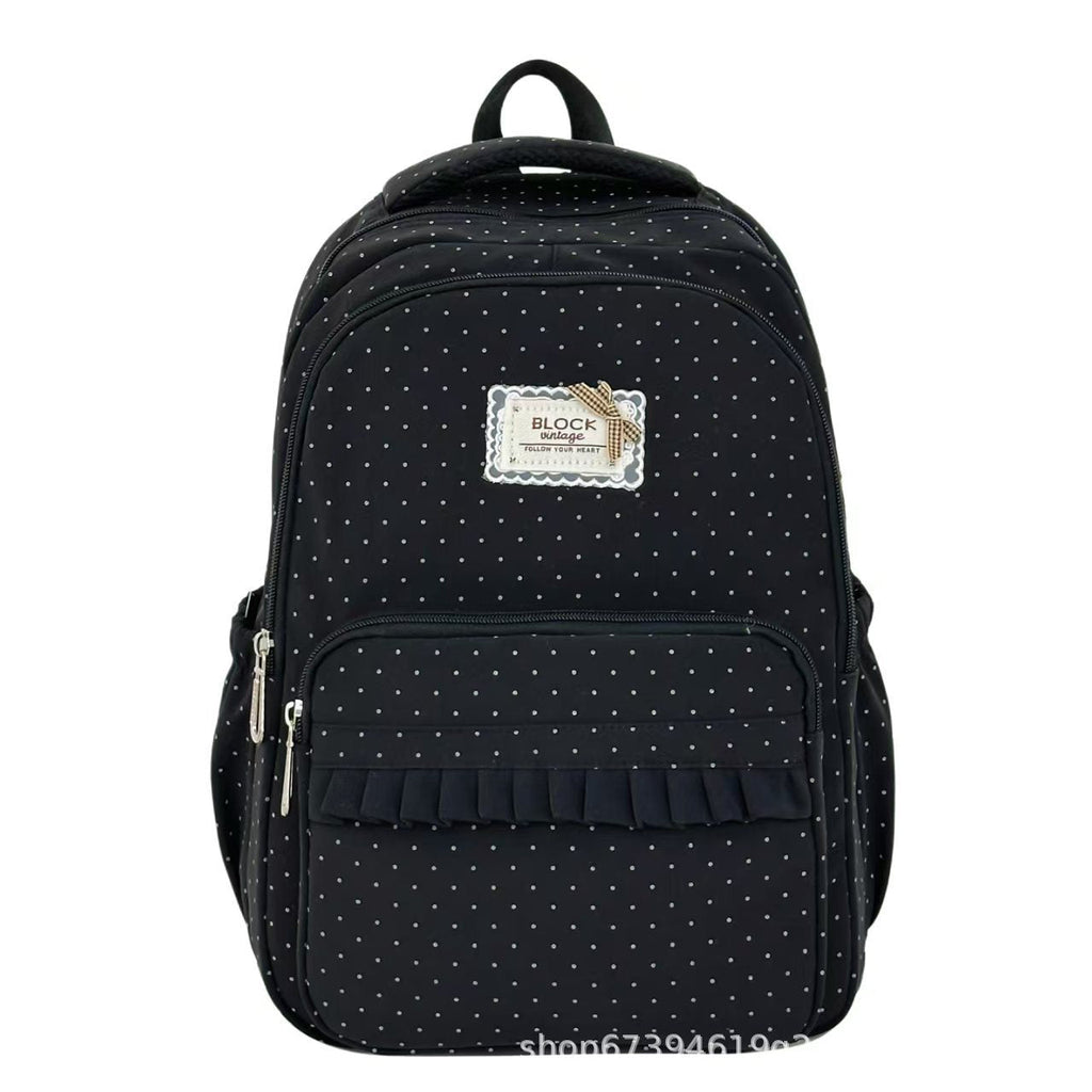 Polka Dot Ruffled Backpack for School, Work and Everyday Use, view 6