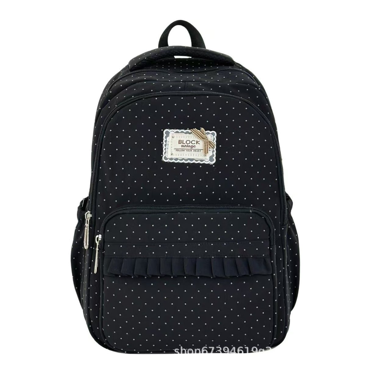 Polka Dot Ruffled Backpack for School, Work and Everyday Use, view 6