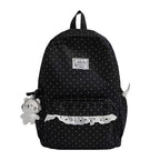 Polka Dot Ruffled Backpack with Front Pocket and Plush Charm, view 4