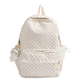 Polka Dot Ruffled Backpack with Front Pocket and Plush Charm