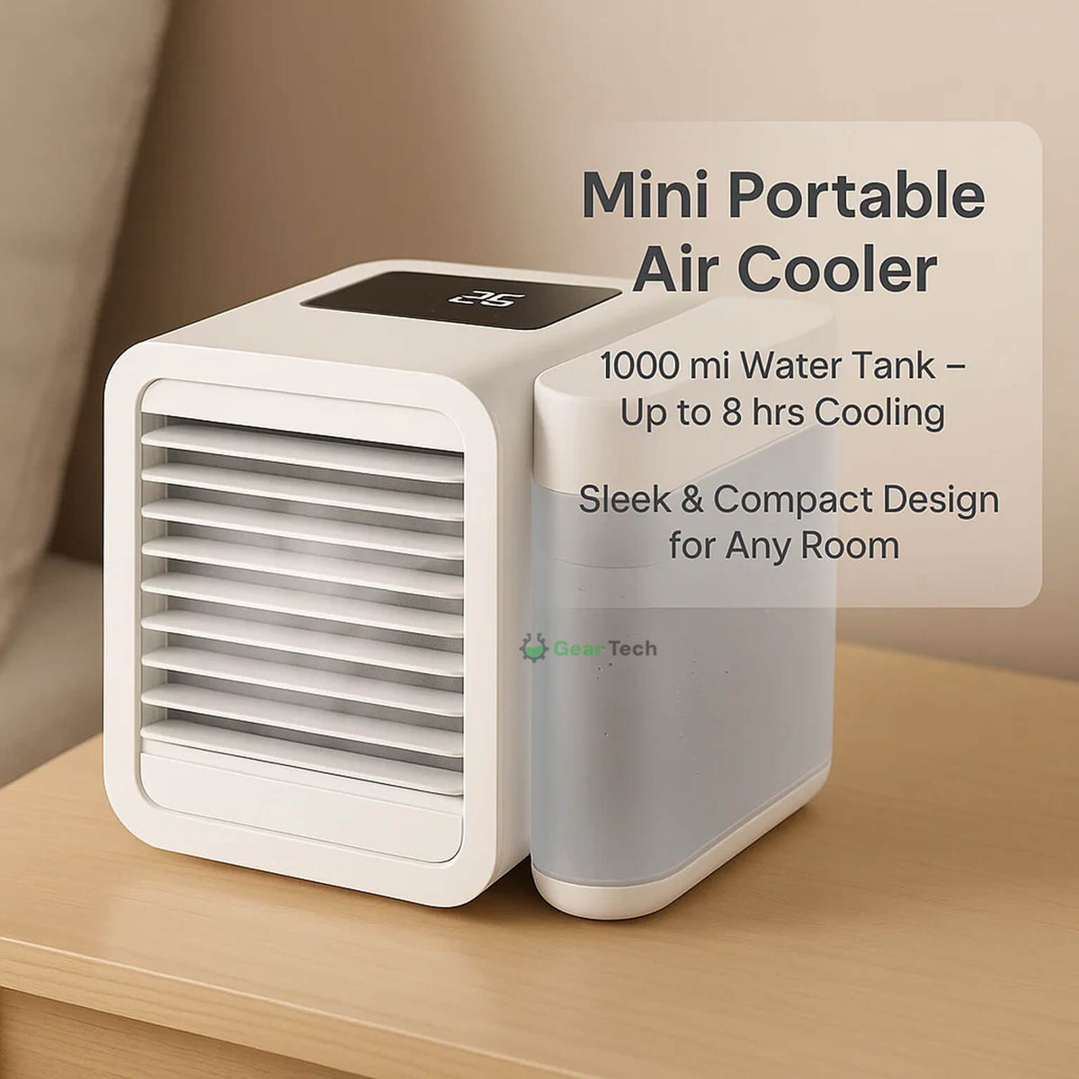 Portable Evaporative Cooler with 1000ml Tank, 6W USB Power, view 2