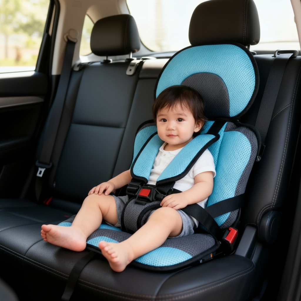 Portable Foldable Child Car Booster Seat with Five-Point Harness