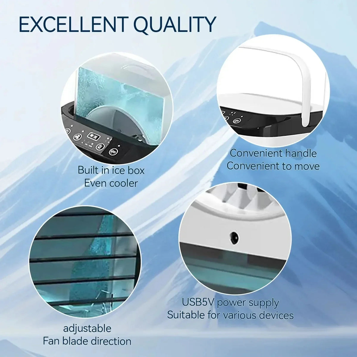 Portable Mini Air Conditioner Fan and Humidifier, 3-Speed, 900ML, view 3