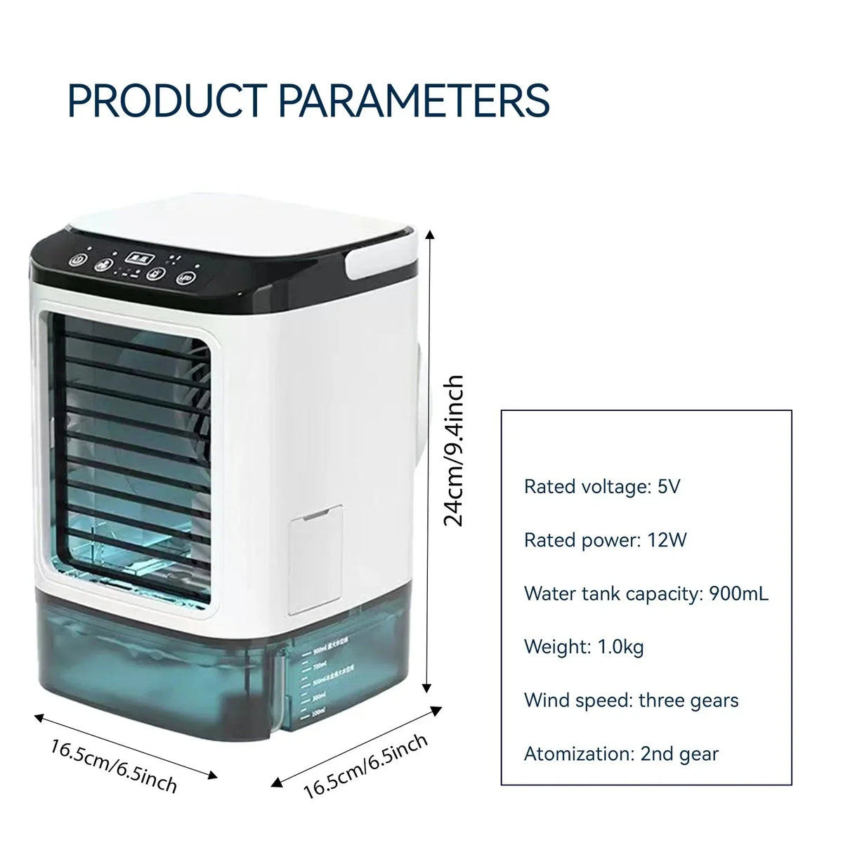 Portable Mini Air Conditioner Fan and Humidifier, 3-Speed, 900ML, view 6