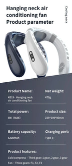 Portable Rechargeable Neck Fan, 5200mAh, Semiconductor Cooling, view 29