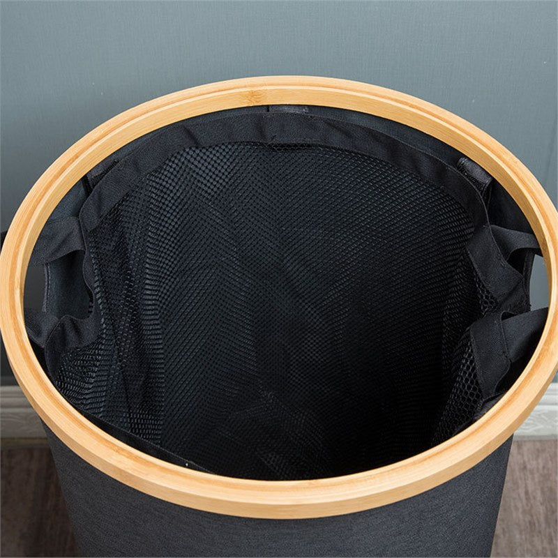 Practical Laundry Basket Soft Textile Wood | High & Bury