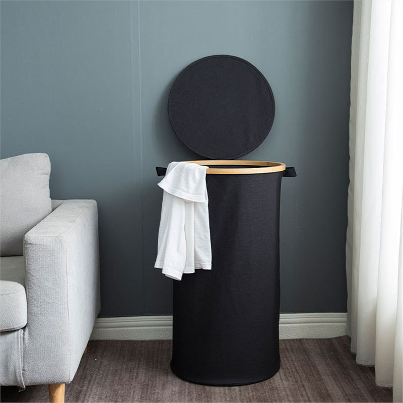 Practical Laundry Basket Soft Textile Wood | High & Bury