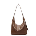 Premium Leather Slouchy Handbag with Adjustable Shoulder Strap, Brown, view 6