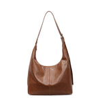 Premium Leather Slouchy Handbag with Adjustable Shoulder Strap, Brown, view 7