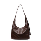 Premium Leather Slouchy Handbag with Adjustable Shoulder Strap, Brown, view 8