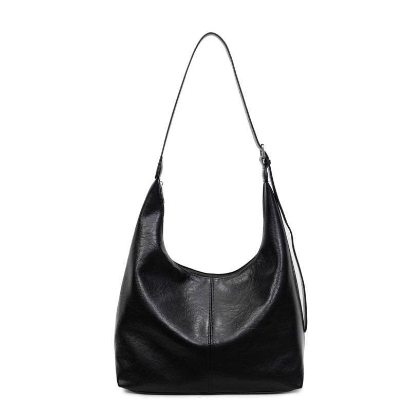 Premium Leather Slouchy Handbag with Adjustable Shoulder Strap, Brown, view 9