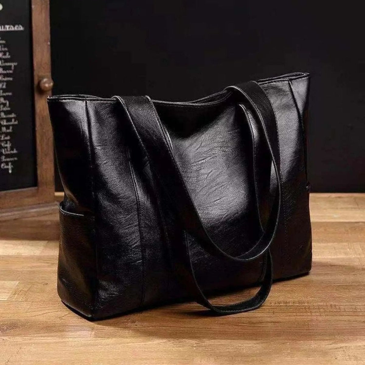 PU Leather Shoulder Bag, 28 × 36 × 10 cm, 26 cm Handle, Retro Style, view 2