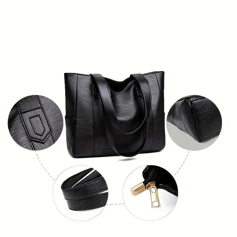 PU Leather Shoulder Bag, 28 × 36 × 10 cm, 26 cm Handle, Retro Style, view 4