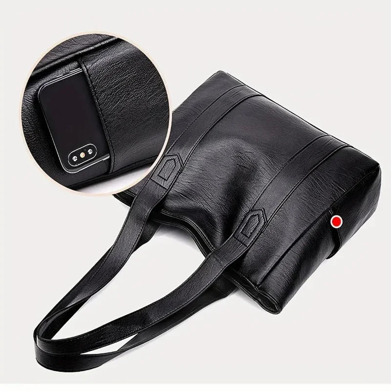PU Leather Shoulder Bag, 28 × 36 × 10 cm, 26 cm Handle, Retro Style, view 5