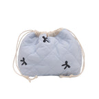 Quilted Drawstring Pouch with Bow Detail for Makeup and Everyday Essentials, view 10