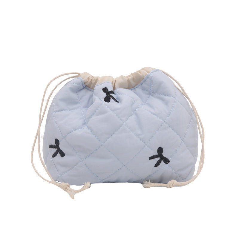 Quilted Drawstring Pouch with Bow Detail for Makeup and Everyday Essentials, view 10