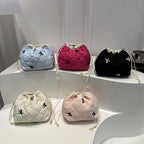 Quilted Drawstring Pouch with Bow Detail for Makeup and Everyday Essentials, view 2