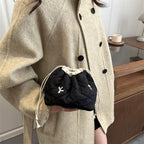 Quilted Drawstring Pouch with Bow Detail for Makeup and Everyday Essentials, view 3
