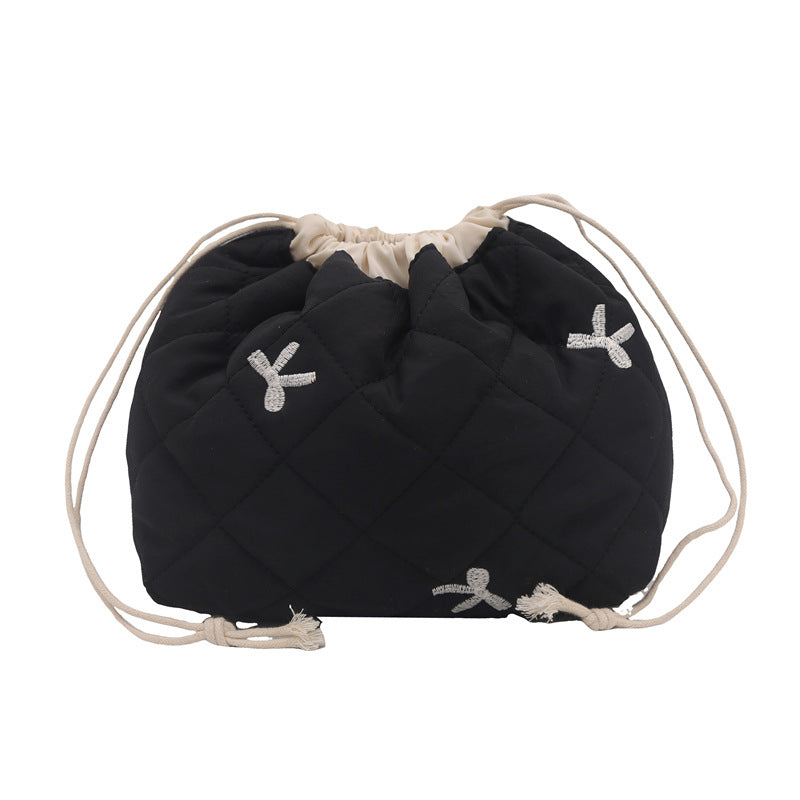 Quilted Drawstring Pouch with Bow Detail for Makeup and Everyday Essentials, view 7