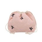 Quilted Drawstring Pouch with Bow Detail for Makeup and Everyday Essentials, view 9