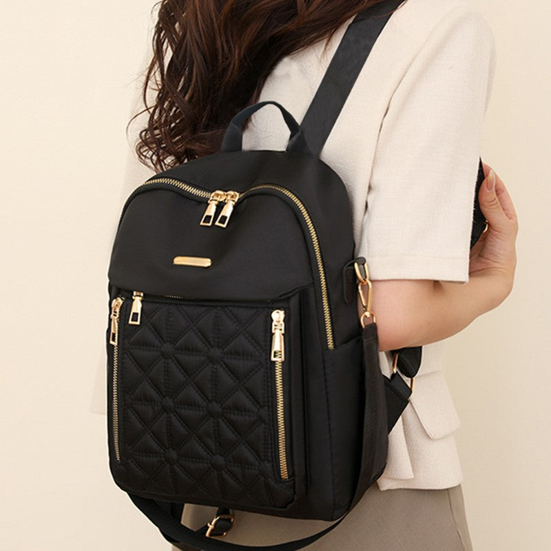 Quilted Nylon Backpack with Laptop Compartment and Padded Straps, view 3